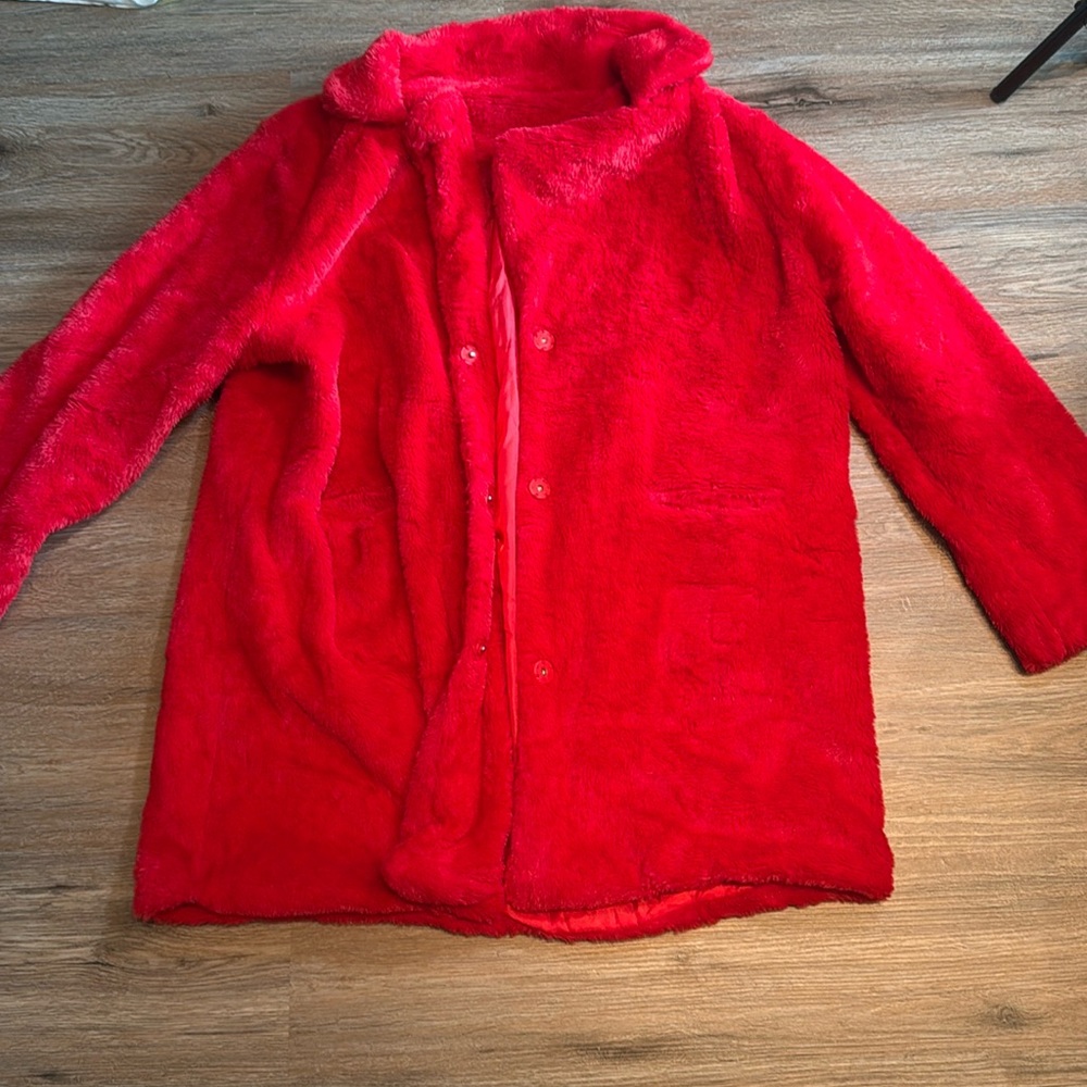 Red faux fur coat size XL
